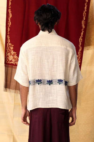 Kula White kantha embroidered shirt KULAJUL26D149979