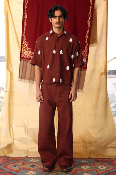 Kula Brown aari embroidered shirt KULAJUL26D149980