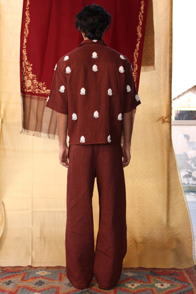 Kula Brown aari embroidered shirt KULAJUL26D149980