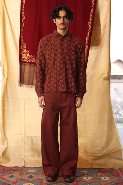 Kula Brown block print shirt KULAJUL26D149983