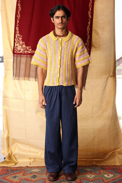 Kula Pink and yellow crochet shirt KULAJUL26D149986