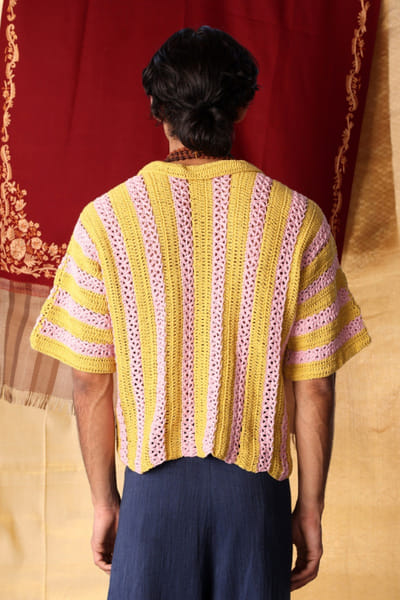Kula Pink and yellow crochet shirt KULAJUL26D149986