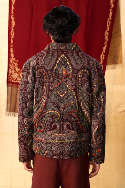 Kula Orange and brown Kashmiri wool shacket KULAJUL26D149996