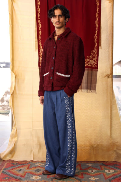 Kula Maroon embroidered shacket KULAJUL26D149997