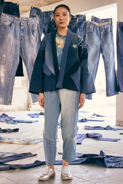 Meld studio Denim blue upcycled applique jacket MELDAUG26D151863