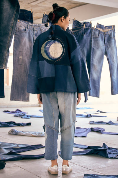 Meld studio Denim blue upcycled applique jacket MELDAUG26D151863