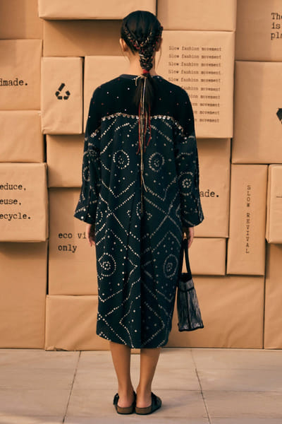 Meld studio Black handwoven bandhani dress MELDAUG26D151871