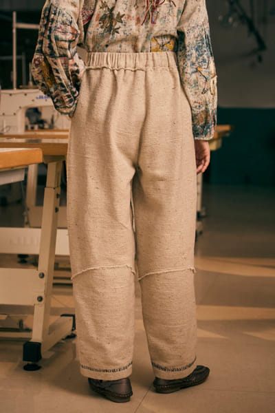 Meld studio Antique white upcycled handwoven trousers MELDAUG26D151868