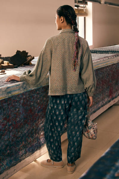 Meld studio Multicoloured block print embroidered jacket MELDAUG26D151859