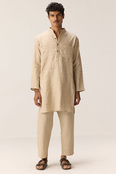Beige linen kurta set