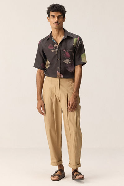 Beige straight fit trouser