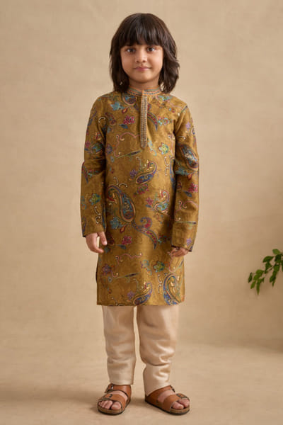 Green paisley printed kurta set