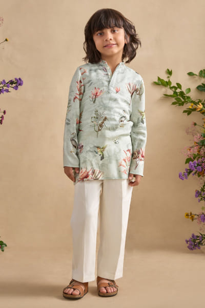 Grey floral print kurta set