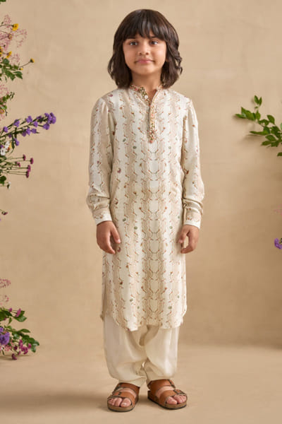 Grey floral printed kurta set