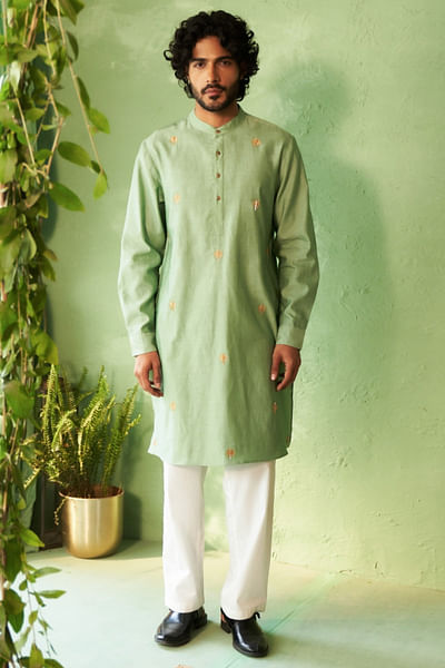 Tea green embroidery kurta set