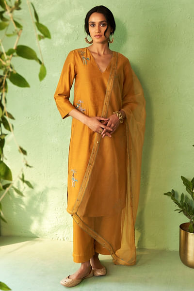 Mustard embroidered kurta set