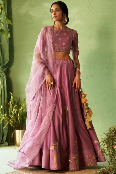 Purple palm tree embroidered lehenga set