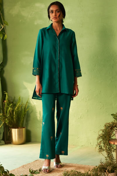 Peacock green embroidered co-ords