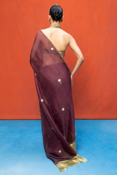 Ekaya Garnet kora embroidered sari EKAYMAY26D144913