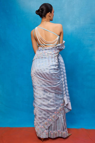 Ekaya Ice blue tissue embroidered sari EKAYMAY26D144919