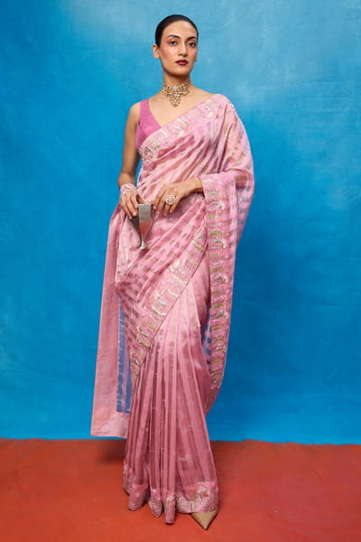 Ekaya Pink tissue embroidered sari EKAYMAY26D144920