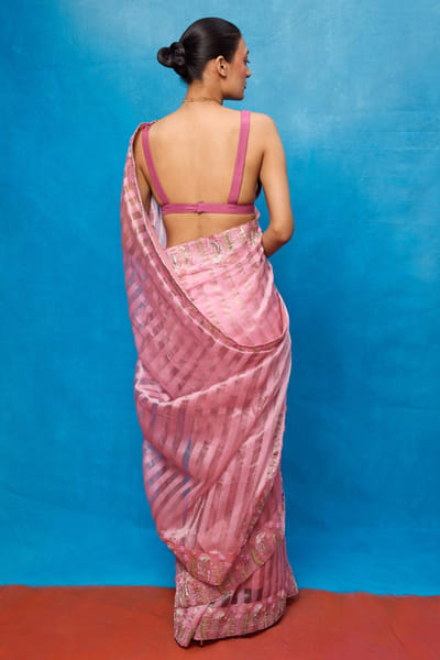 Ekaya Pink tissue embroidered sari EKAYMAY26D144920