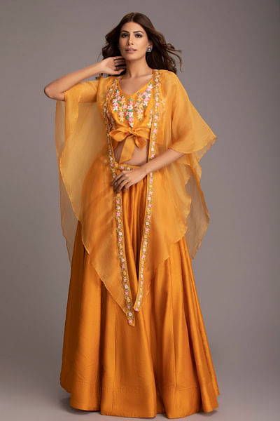 Marigold yellow printed skirt set