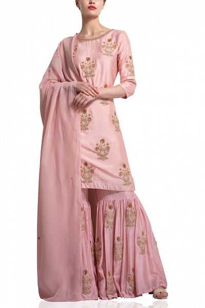 Pink embroidered sharara set