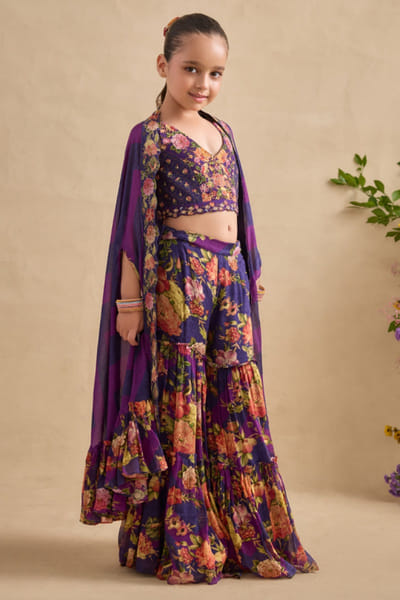 Purple floral printed sharara set