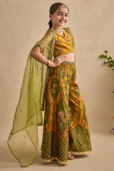 Mustard yellow sharara set with cape