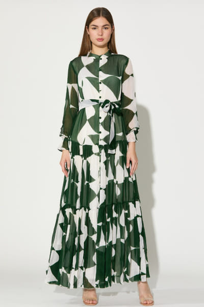 KoAi Green and white abstract printed long dress KOAIMAY26D143916