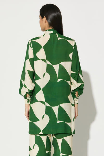 KoAi Green and white abstract printed bow tie shirt KOAIMAY26D143917