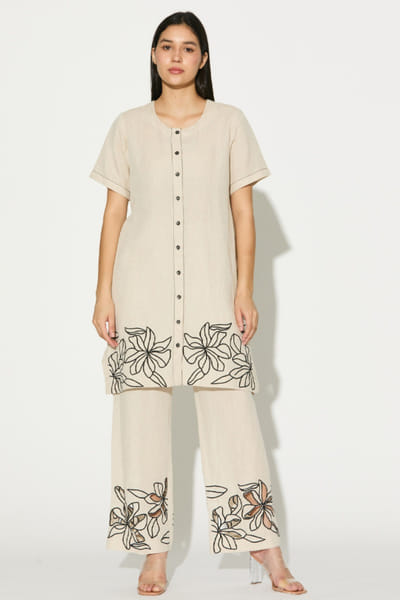 KoAi Cream embroidered linen kurta shirt KOAIMAY26D143923