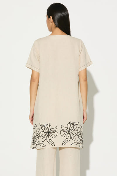 KoAi Cream embroidered linen kurta shirt KOAIMAY26D143923