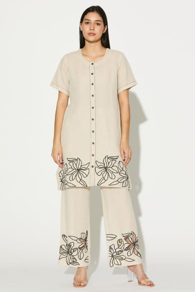 KoAi Cream embroidered linen pants KOAIMAY26D143924