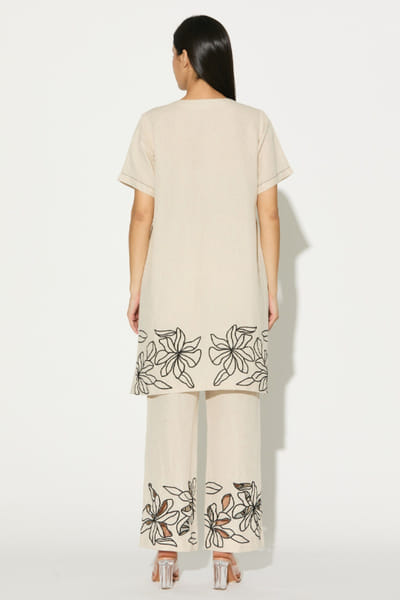 KoAi Cream embroidered linen pants KOAIMAY26D143924