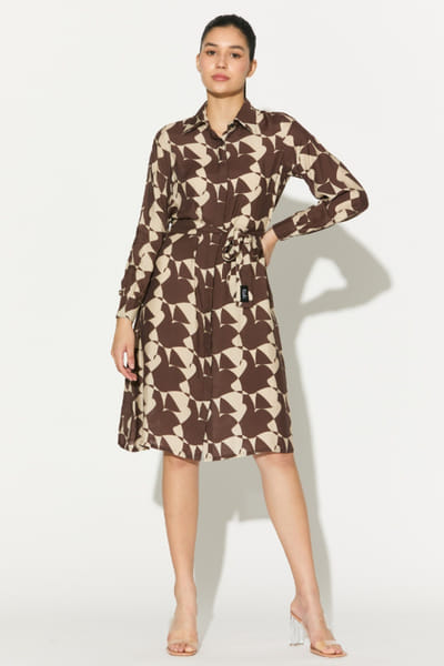 KoAi Brown and white abstract printed shirt dress KOAIMAY26D143929