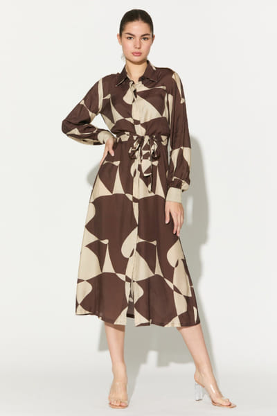 KoAi Brown and white abstract printed shirt KOAIMAY26D143930