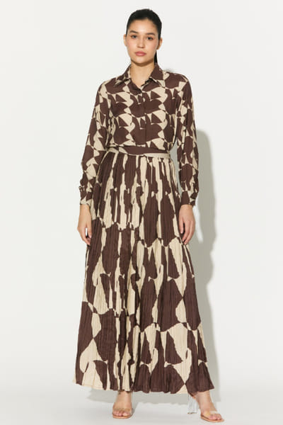 KoAi Brown and white abstract crinkled skirt KOAIMAY26D143931