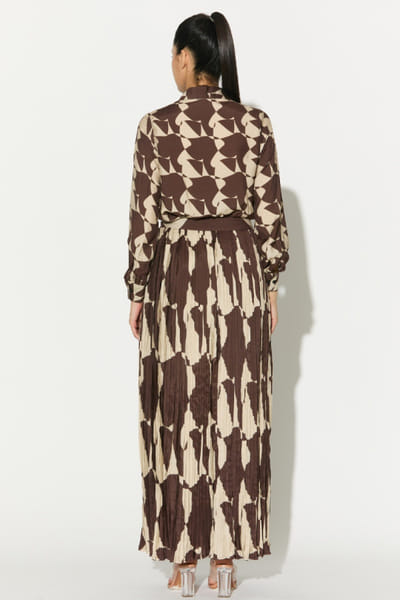KoAi Brown and white abstract crinkled skirt KOAIMAY26D143931