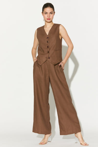 KoAi Brown solid linen pants KOAIMAY26D143933