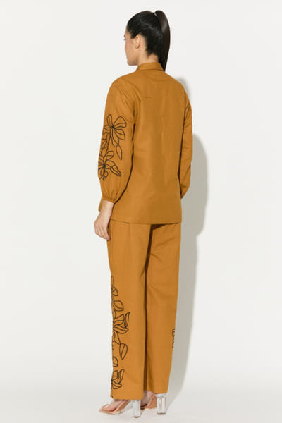 KoAi Dark mustard embroidered linen shirt KOAIMAY26D143940