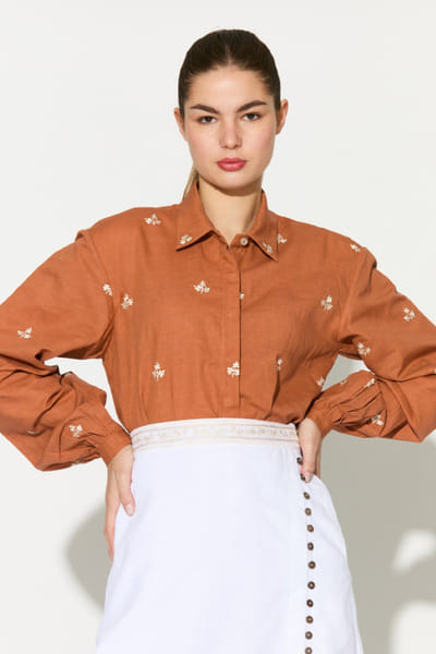 KoAi Dark orange embroidered linen shirt KOAIMAY26D143942