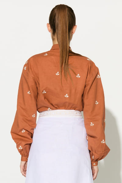 KoAi Dark orange embroidered linen shirt KOAIMAY26D143942