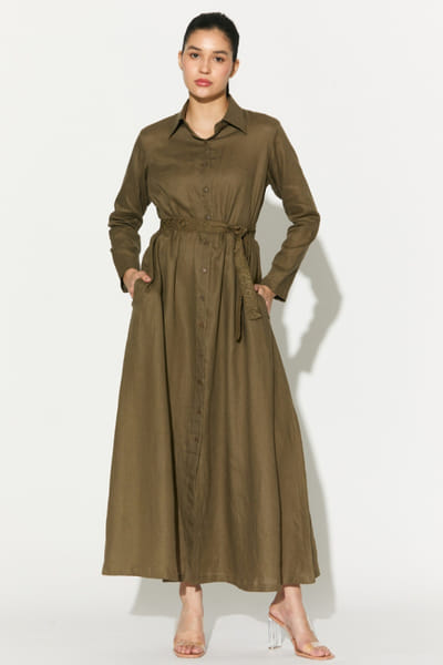 KoAi Sage green linen shirt dress KOAIMAY26D244073