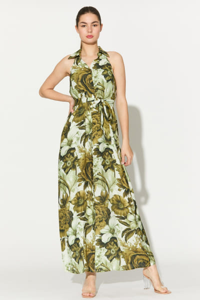 KoAi Cream and olive floral shirt dress KOAIMAY26D244074