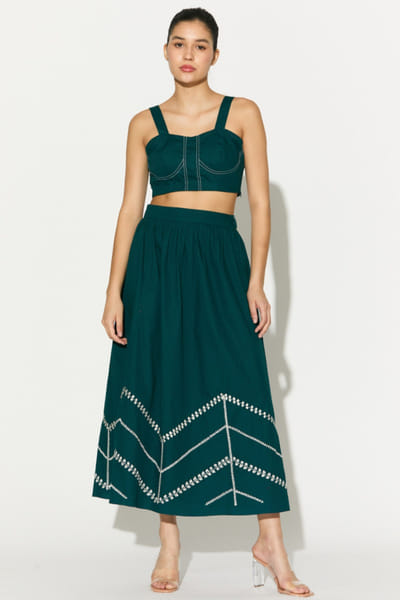 KoAi Teal embroidered skirt KOAIMAY26D244078