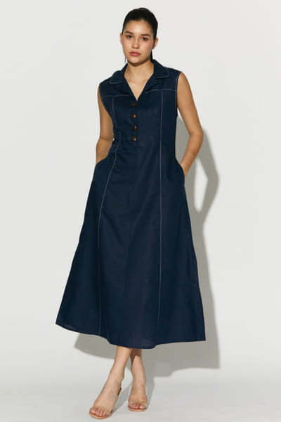 KoAi Dark blue linen long dress KOAIMAY26D244079