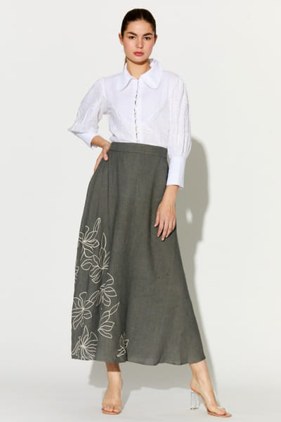 KoAi Grey embroidered linen skirt KOAIMAY26D244081