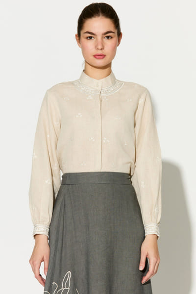 KoAi Cream embroidered linen shirt KOAIMAY26D244082